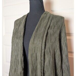 Pure Jill Size M Gauzy Cotton Cardigan Open Front Olive Green Lightweight Boho